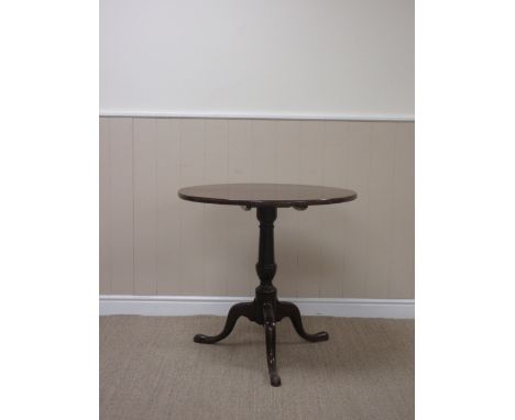 A Georgian mahogany Pillar Table with circular top on vase turned column and tripod base, plate glass saving cover, 2ft 5in