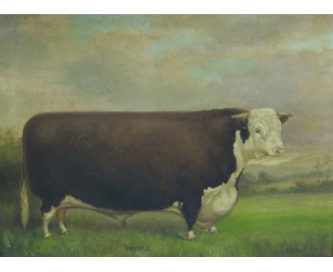 A. M. GAUCI (op 1848- c. 1885)'Archibald', a short horn bull in a landscapesigned and dated 'A. M. Gauci, 1883' (lower right)
