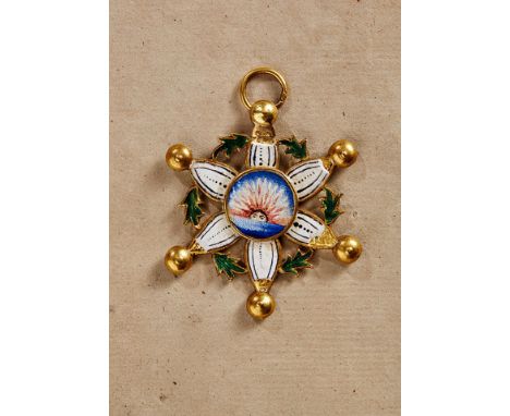 PERSIEN (IRAN) SONNEN UND LÖWENORDEN Ordensdekoration 1. Modell. Gold und Emaille, ohne Band. Die Dekoration in Form einer se