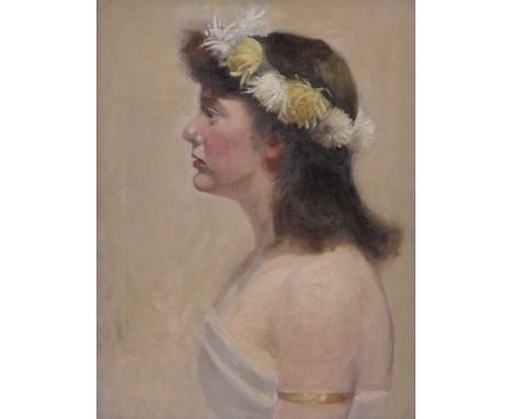 Late 19th century Continental School,oil on canvas, profile portrait of a young woman, unsigned, 17" x 13", framed.