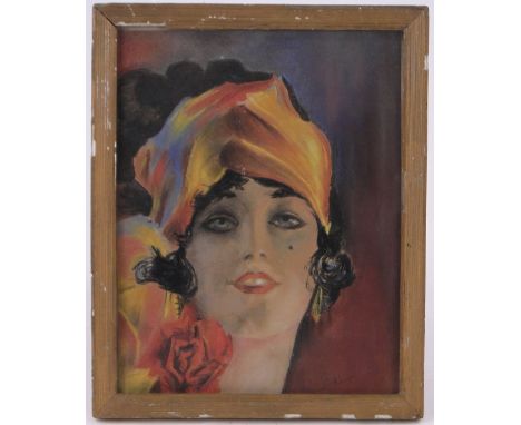 Manner of Walter Sickert,mixed media on paper, portrait of a girl, signed, 12" x 9.5", framed.