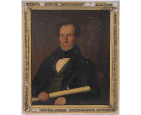 Mid 19th century oil on canvas, portrait of a man, unsigned, 30" x 25", framed.