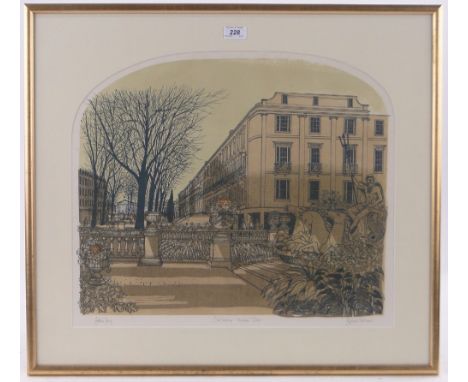 Robert Tavener,colour lithograph, Cheltenham Neptune statue, signed in pencil, artist proof, i 17" x 20", framed.