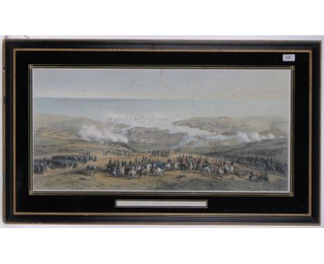 19th century colour lithograph, "The Siege of Sebastopol," i 15" x 32", and 19th century watercolour, rural landscape, framed