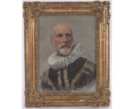 19th century watercolour, portrait of a gentleman wearing a ruff, indistinctly signed, 13.5" x 10", framed.