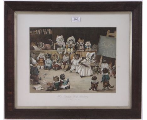 Louis Wain,print, Mrs. Tabitha's Cats Academy and 4 19th century Steeple Chase prints, framed, (5).