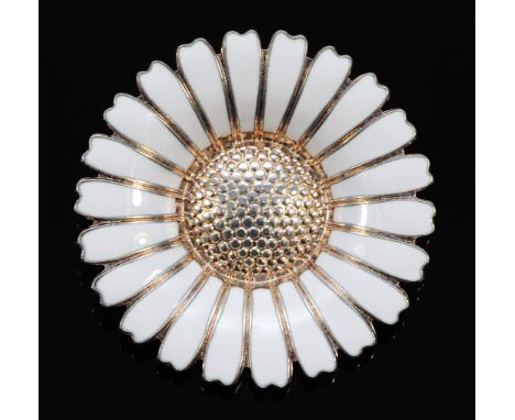 Bernhardt Hertz, Denmark, a silver gilt and white enamel daisy brooch, 42mm, 18g