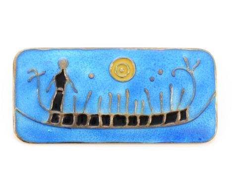 Nora Gulbrandsen (1894 - 1978) for David Anderson, a silver gilt and enamel brooch, inscribed verso ROCK-CARVING FROM NORWAY,