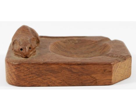Robert "Mouseman" Thompson (1876-1955); An oak carved ashtray, with mouse signature, W-10cm.