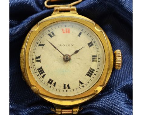 Rolex, a rolled gold ladies manual wind wristwatch, c.1930's, signed dial and movement27mm.Not working, balance spins