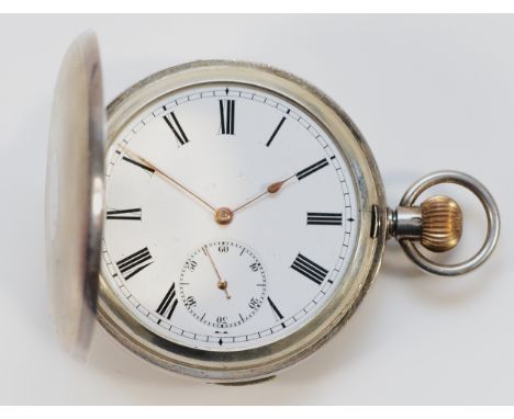 An early 20th century Swiss silver quarter repeating keyless wind full hunter pocket watch, London import marks but no date l