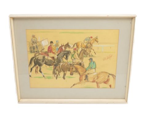 Charles McCall (1907-1989), At the starting line, pencil, watercolour crayon, sketches, signed and dated '59, 36 x 50cm.