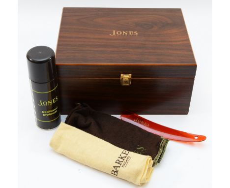 A Jones Bootmaker mahogany shoe polish kit, unused, 14 x 28 x 22cm.