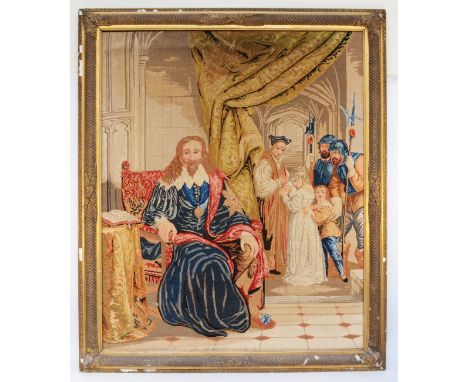 A 20th Century tapestry, depicting King Charles I (1600-1649), on the day before his execution, with his children Henry and E