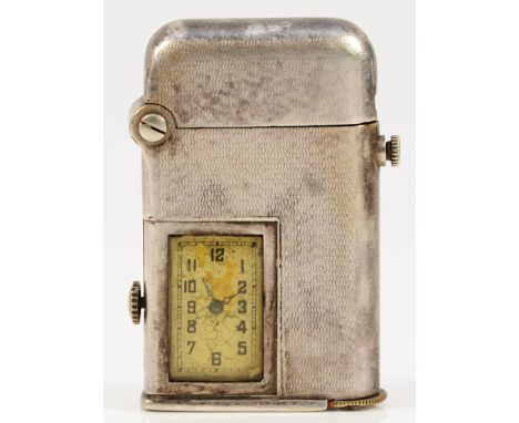 A Thorens Art Deco electroplated combination watch/lighter, with engine turned decoration, USA and British patents, 1914/1920