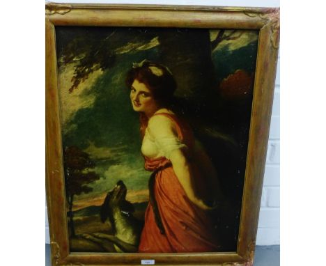After George Romney  'Lady Hamilton with a Dog' Print,  in a gilt frame, 49 x 63cm 
