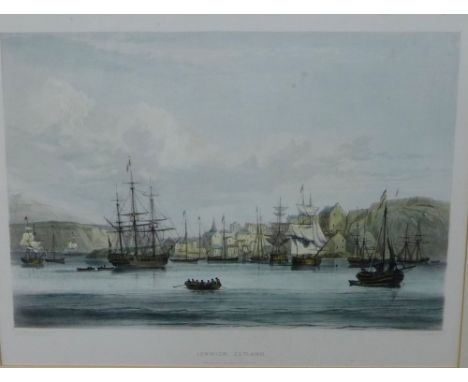 Lerwick - Zetland, a coloured print from a cruise in Scotch waters by Lord John Manners, in a glazed frame, 37 x 29cm 