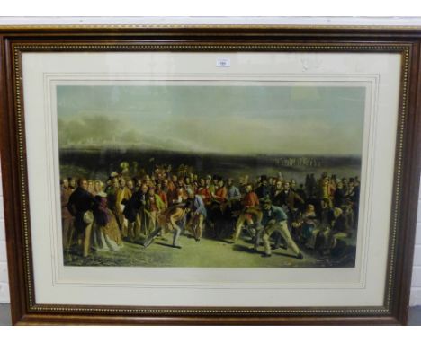 'The Golfers - A grand match played over St. Andrew's Links' , a coloured lithographic print, in a large glazed frame, 90 x 6