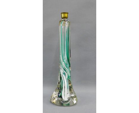 Strathearn art glass table lamp base with green and white inclusions, 36cm high
