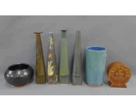 Mixed lot to include Studio pottery vases, a bowl and two pence novelty ceramic money bank (a lot) 