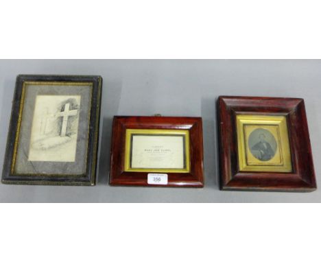 Ambrotype of a gent in a rosewood frame, together with a 19th century memorial plaque and a WWI framed memorial, (3) 