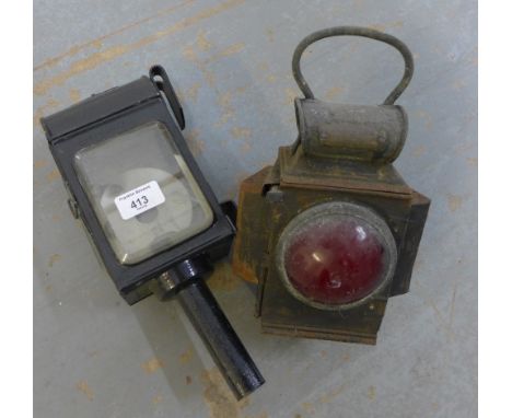 A carriage lamp and a Railway style lantern (2) 