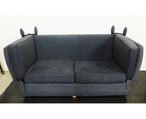 Contemporary grey upholstered Knole sofa, with drop ends and black rope tassels,  105 x 107cm 