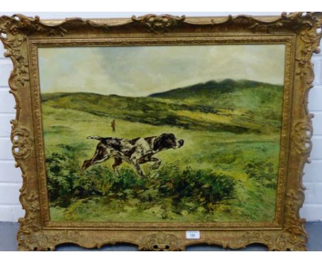 Henry Wilkinson  'Huntsman and Gundog'  Oil on Canvas, signed, in a giltwood frame, 64.5 x 50cm 