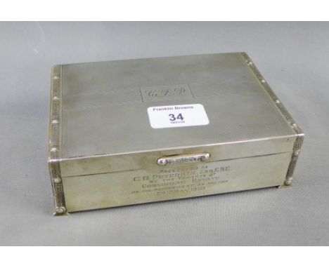 Silver cigarette box, the hinged lid with engine turned decoration and stylised celtic borders, Birmingham 1959, 17 x 12cm  
