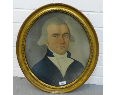 Head and shoulders oval portrait of a Gent, apparently unsigned, oil, in a glazed giltwood frame, 42 x 34cm 