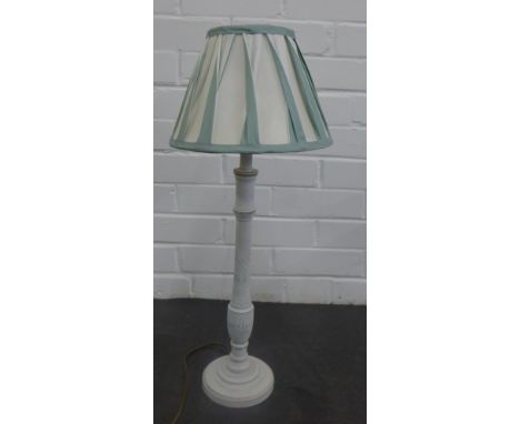 Wooden white painted table lamp base with pleated shade, 50cm high 