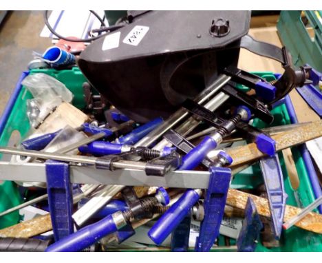Box of mixed tools to include F clamps. Not available for in-house P&amp;P 
