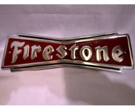 Cast aluminium Firestone Tyres Plaque, W: 25 cm.UK P&amp;P Group 1 (£16+VAT for the first lot and £2+VAT for subsequent lots)