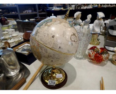 Vintage world globe on wood and brass stand. Not available for in-house P&amp;P 