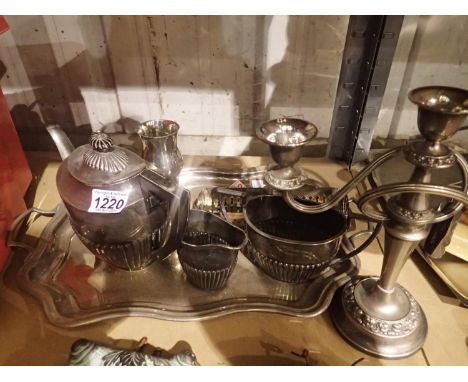 Mixture of metal tea service items with tray. Not available for in-house P&amp;P 