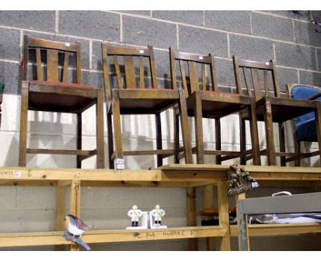 Set of four oak dining chairs with drop in tapestry seats. Not available for in-house P&amp;P 
