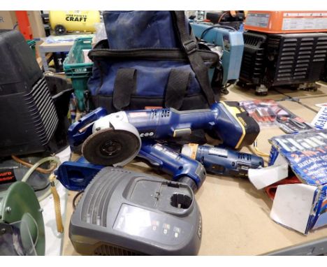 Ryobi five piece cordless tool set with two bags. All electrical items in this lot have been PAT tested for safety and have p
