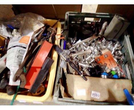 Three boxes of tools to include sockets, drill bits etc. Not available for in-house P&amp;P 