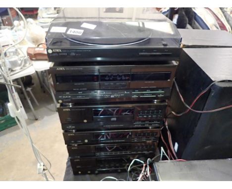 AIWA stereo separates with turntable, cassette, CD tuner, EQ, power AMP and speakers. All electrical items in this lot have b