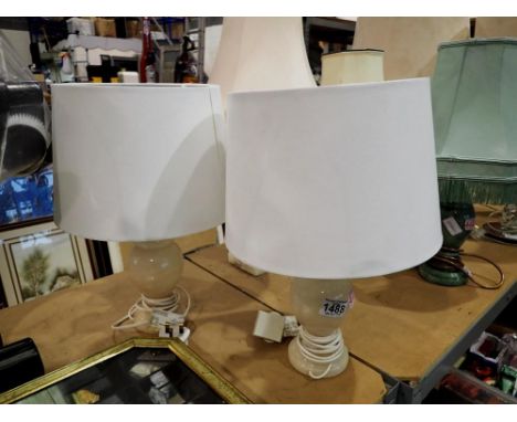 Two matching marble lamps with shades. All electrical items in this lot have been PAT tested for safety and have passed. This