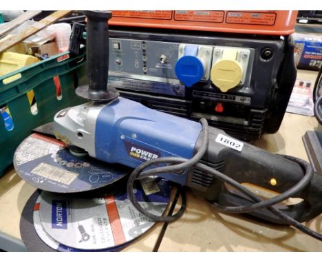 Power craft 9 inch angle grinder with discs. All electrical items in this lot have been PAT tested for safety and have passed