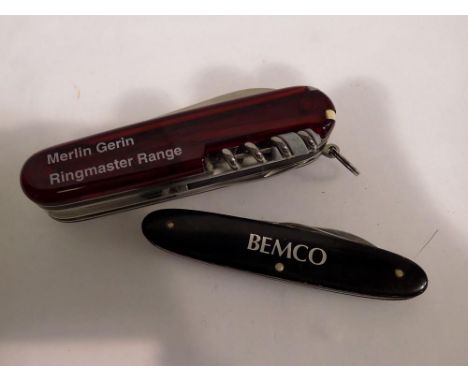 Swiss Army penknife and one other, both with advertising logos. UK P&amp;P Group 1 (£16+VAT for the first lot and £2+VAT for 
