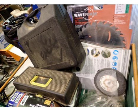 Box of mixed tools to include Stanley air filter regulator and grinding discs. Not available for in-house P&amp;P 