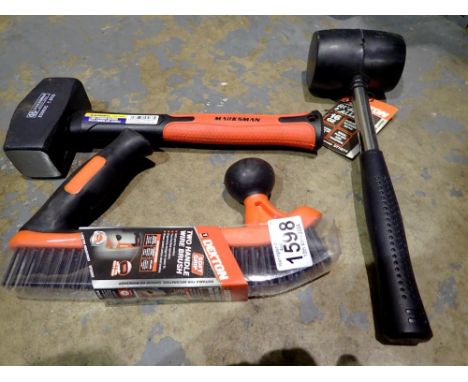 Marksman stoning hammer, two handle wire brush and a rubber mallet. Not available for in-house P&amp;P 