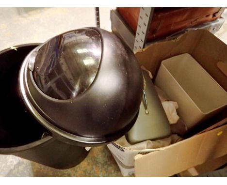 Two boxes of mixed kitchen items, curtains, clock, etc. Not available for in-house P&amp;P 