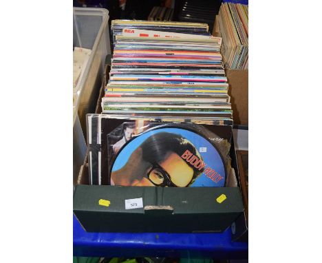 Box of various LP records to include Simon &amp; Garfunkel, Buddy Holly, Chuck Berry etc