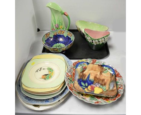 A selection of decorative ceramics, including: a Carltonware 'Springtime' water jug; a Maling lustre fruit bowl; a Maling vas