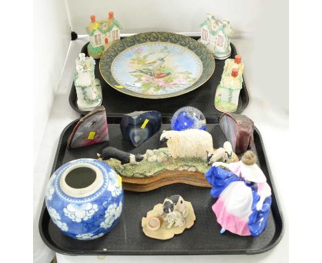 A selection of decorative ceramics and glassware, including: four various architectural pastille burners; a Chinese blue and 