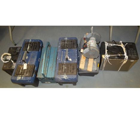 A selection of tools and accessories, contained across four tool boxes; together with a Numax Leisure XDT30MF Leisure battery