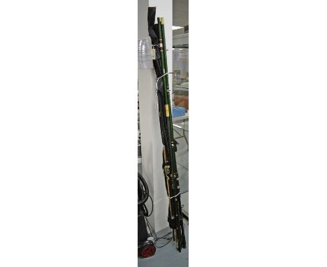 Selection of vintage fishing rods, including: Daiwa whisker spinning 12’ rod; Abu Garcia Poseidon 1120 rod; and others.